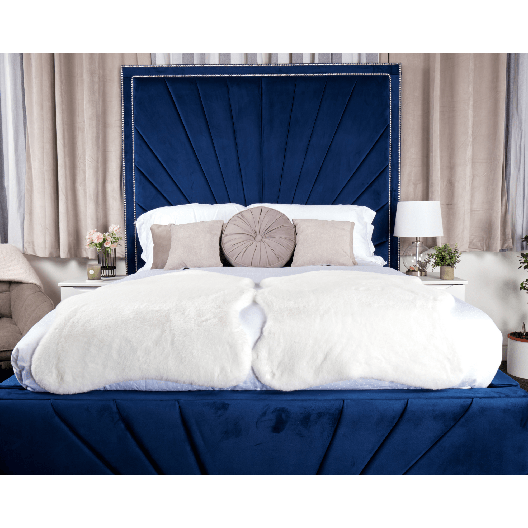 Catania Bed - Velvet Fabric Ottoman Bed with Tall Headboard - UK Online Furniture