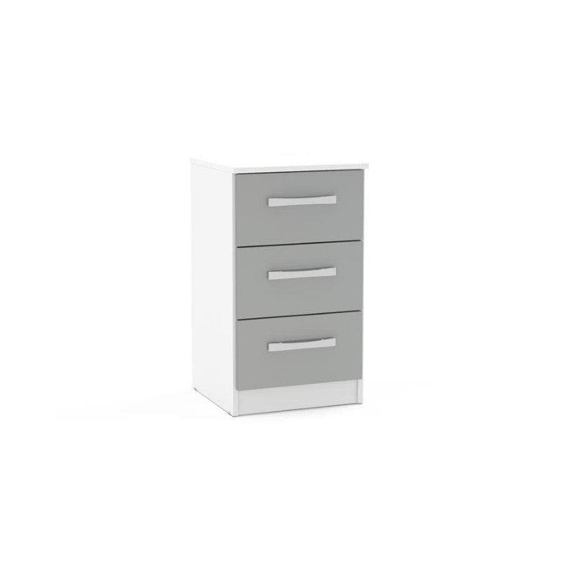 High-Gloss Lynx 3 Drawer Bedside in Grey, Black, White, Brown, Silver - UK Online Furniture