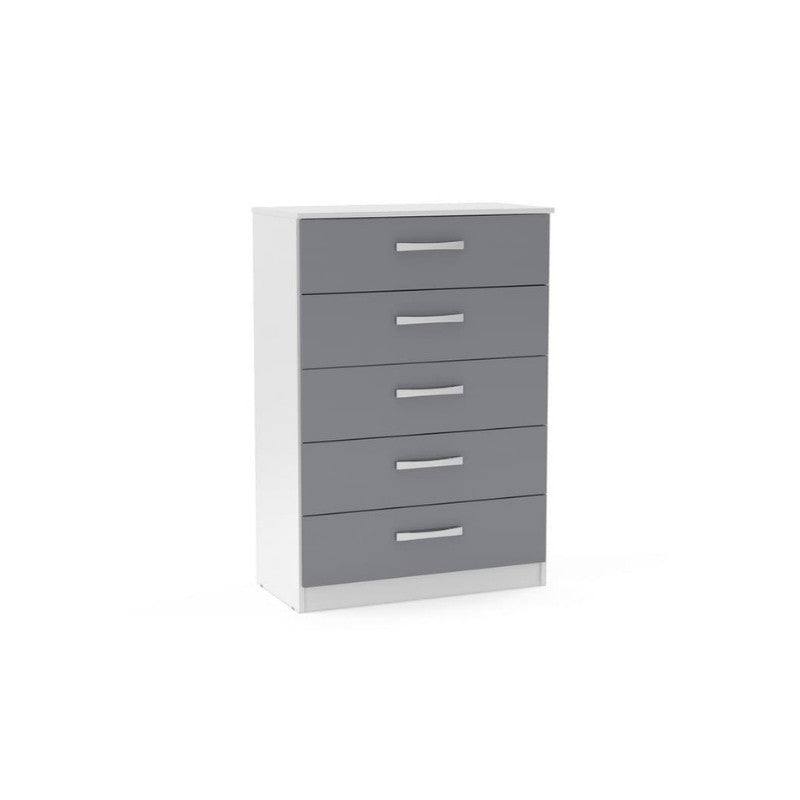 High-Gloss Lynx 5 Drawer Chest in Grey, Black, White, Brown, Silver - UK Online Furniture