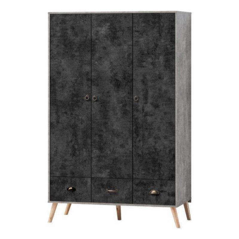 Nordic 3 Door 3 Drawer Wardrobe in Black - UK Online Furniture