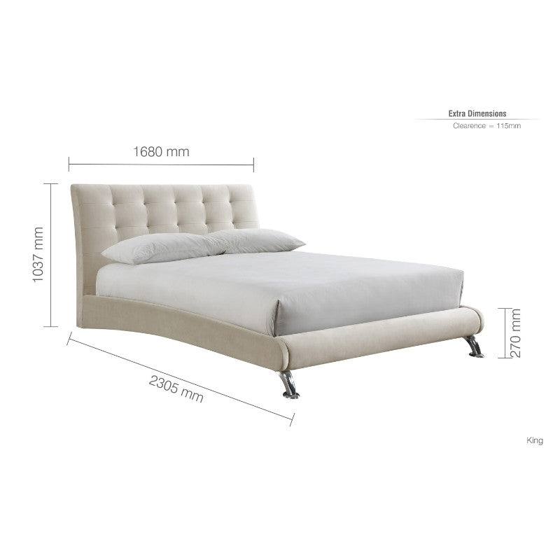 Hemlock Cream Velvet Fabric Bed - Queen, Double, King - UK Online Furniture