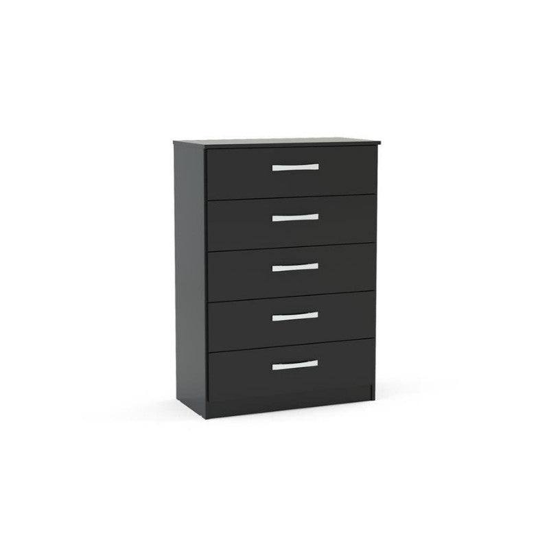 High-Gloss Lynx 5 Drawer Chest in Grey, Black, White, Brown, Silver - UK Online Furniture