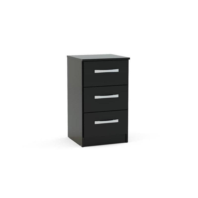 High-Gloss Lynx 3 Drawer Bedside in Grey, Black, White, Brown, Silver - UK Online Furniture