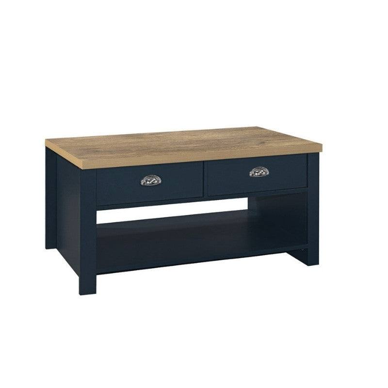 Highgate 2 Drawer Coffee Table - Navy, Cream, Grey - UK Online Furniture