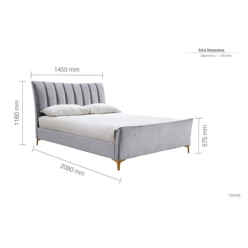 Clover Grey Velvet Fabric Bed - Queen, Double, King - UK Online Furniture