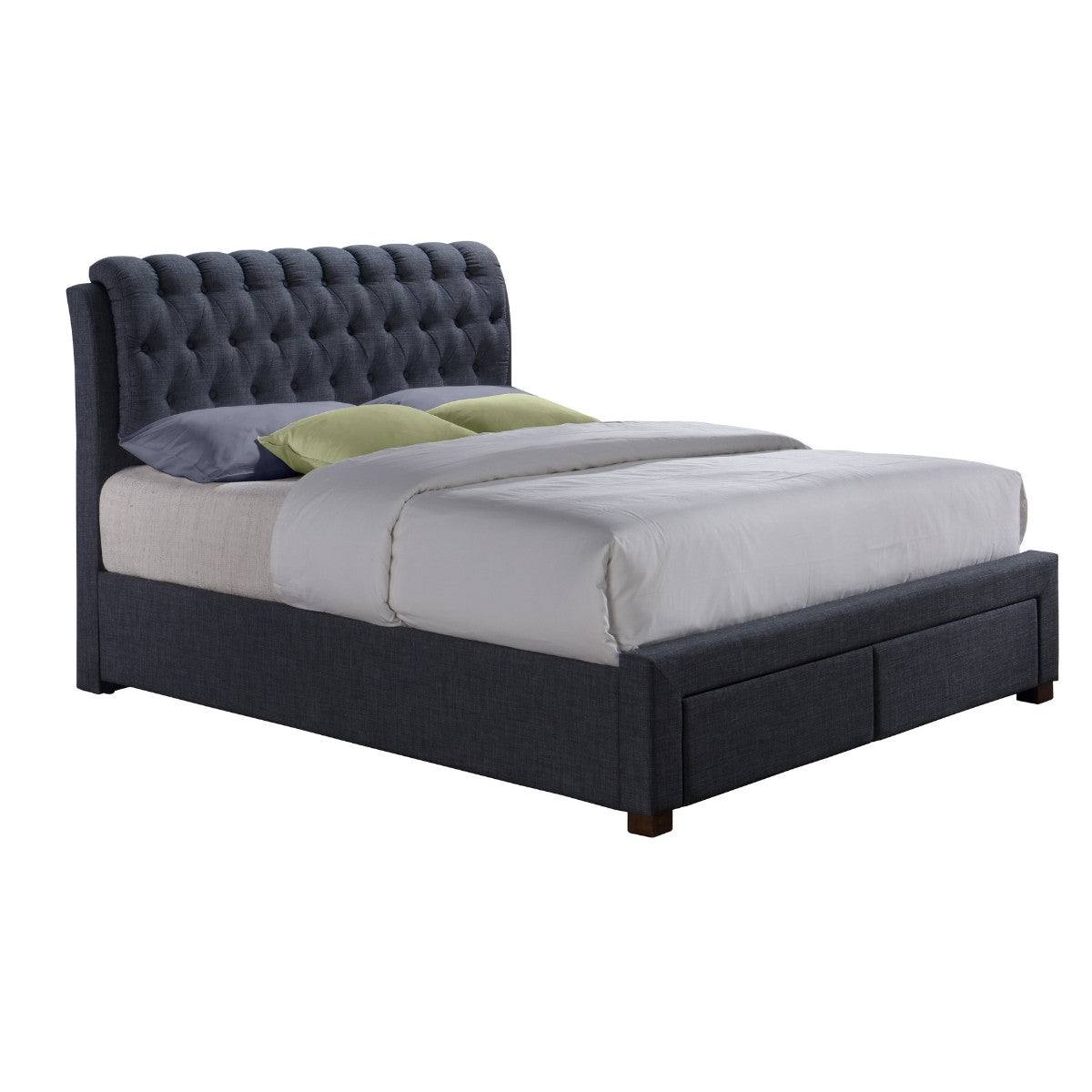 Valentino 2 Drawer Grey Fabric Bed - Double, King - UK Online Furniture