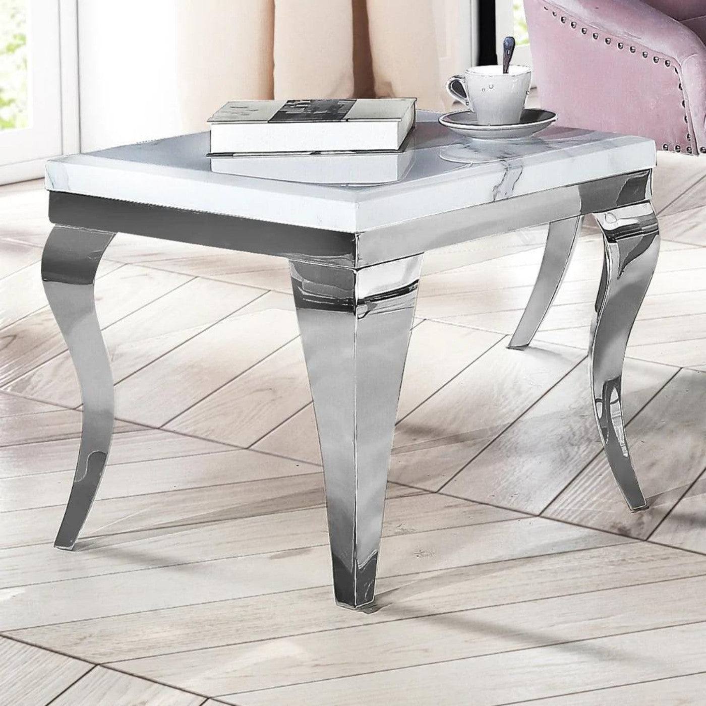 Louis Marble or Glass Lamp Table with Stainless Steel Legs - UK Online Furniture