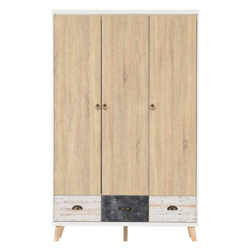 Nordic 3 Door 3 Drawer Wardrobe in Beige - UK Online Furniture