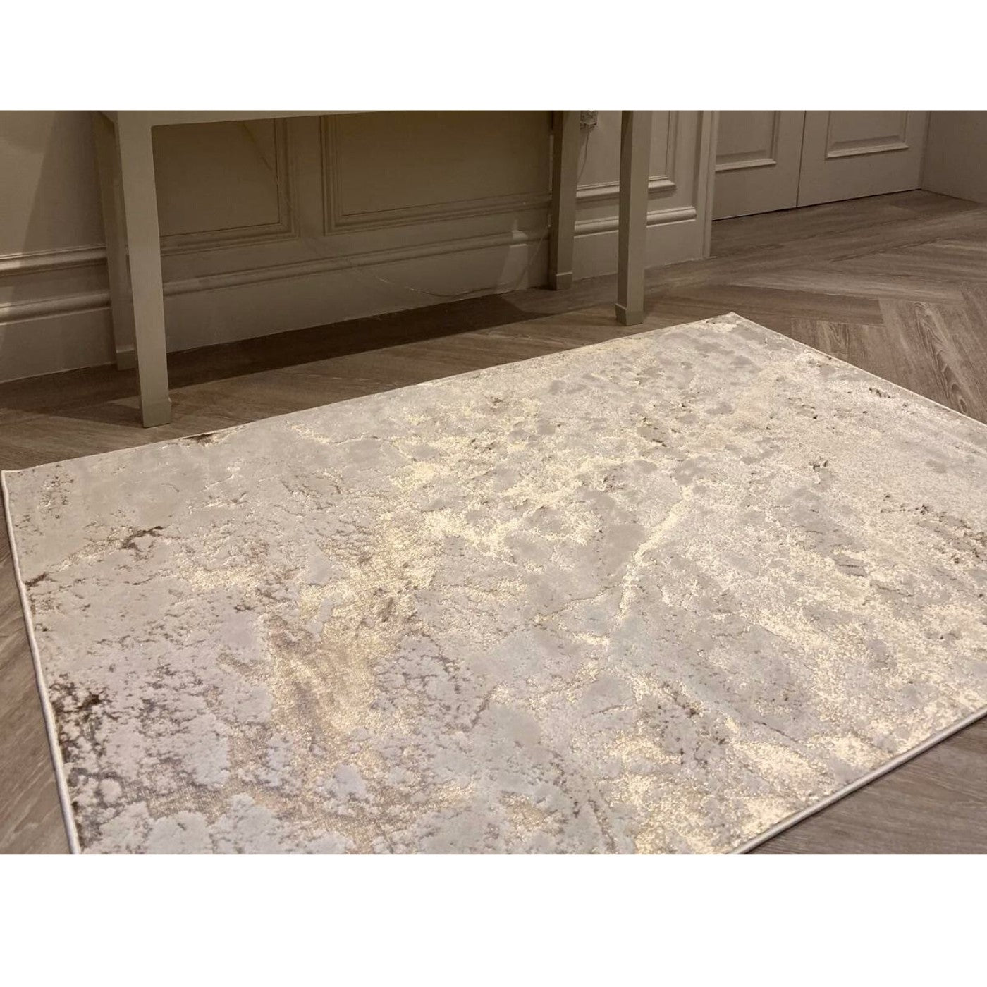 Aurora Strata Metallic Rose Gold Rug - Abstract & Geometric - UK Online Furniture