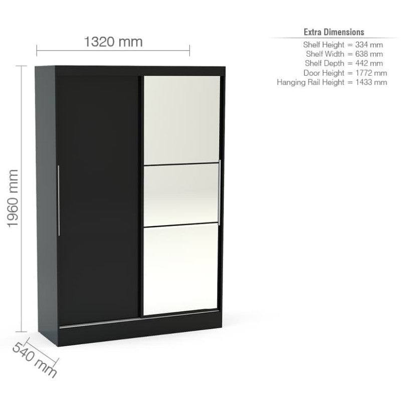 Lynx 2 Door Sliding Mirrored Wardrobe in Black - UK Online Furniture