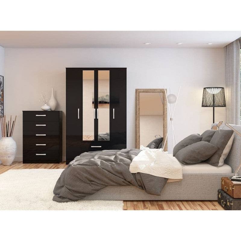 High-Gloss Lynx 5 Drawer Chest in Grey, Black, White, Brown, Silver - UK Online Furniture