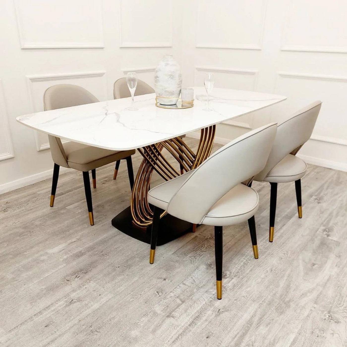 Orion Gold Dining Table with Polar White Sintered Stone Top - UK Online Furniture