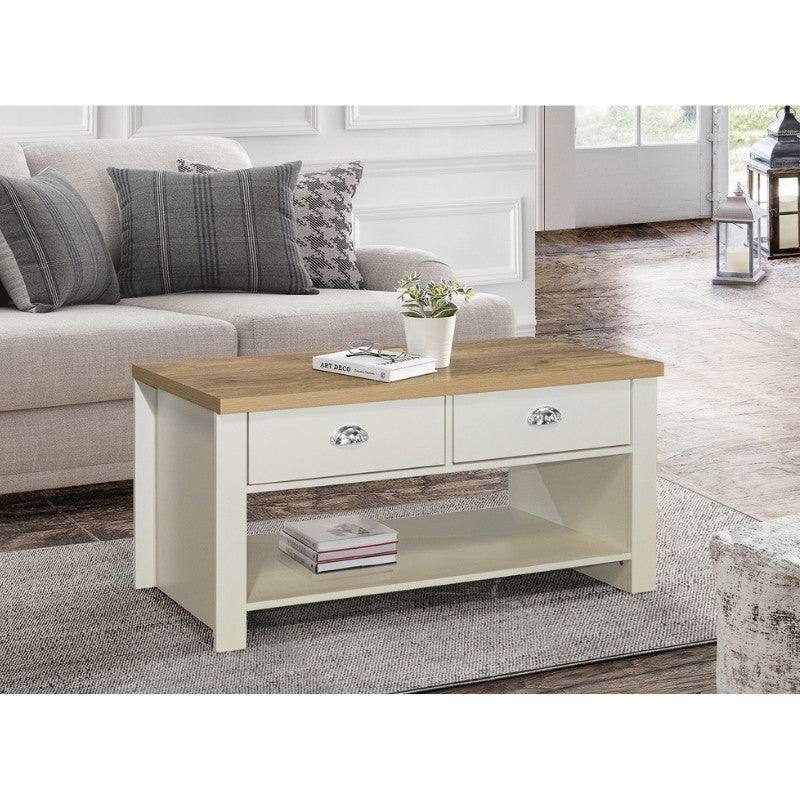 Highgate 2 Drawer Coffee Table - Navy, Cream, Grey - UK Online Furniture