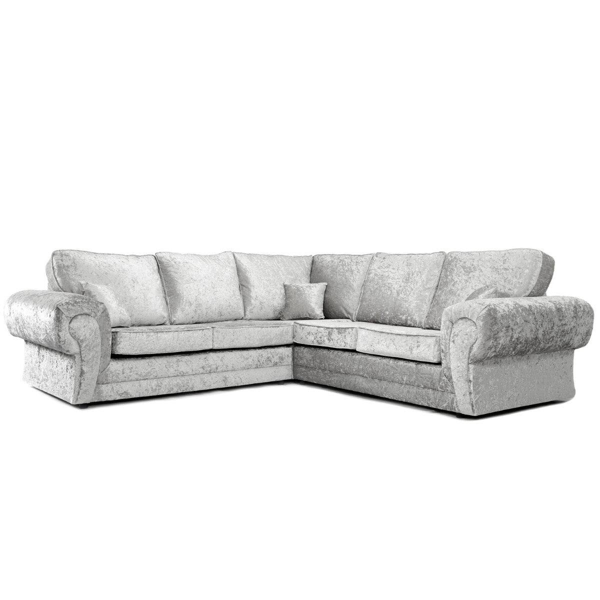 Tangent Corner Sofa in Black or Silver Crushed Velvet - UK Online Furniture