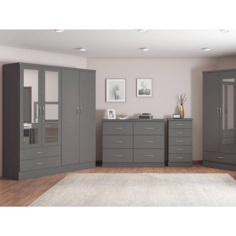 Nevada 4 Door 2 Drawer Mirrored Wardrobe - UK Online Furniture