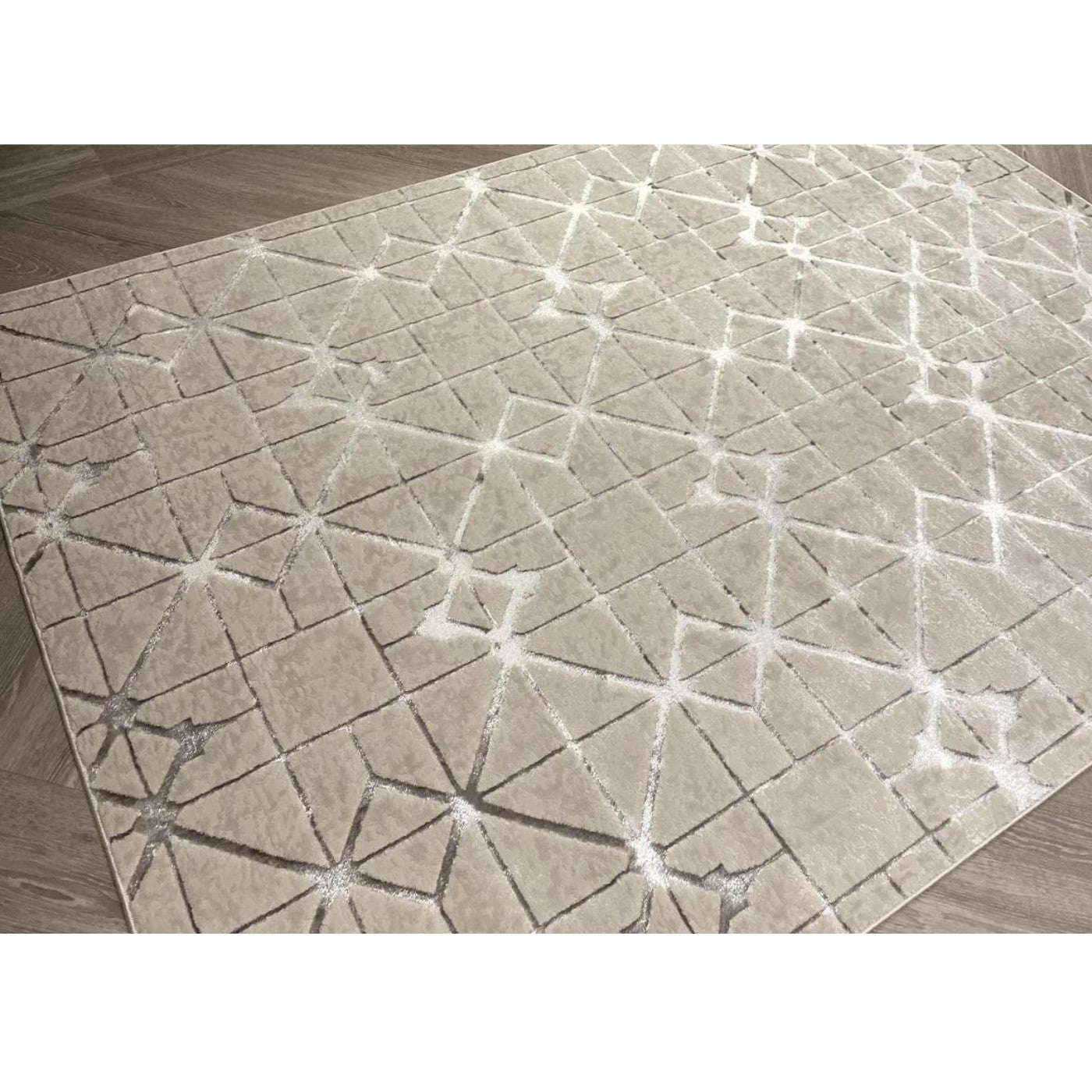 Aurora Lattice Cream & Silver Rug - Abstract & Geometric - UK Online Furniture