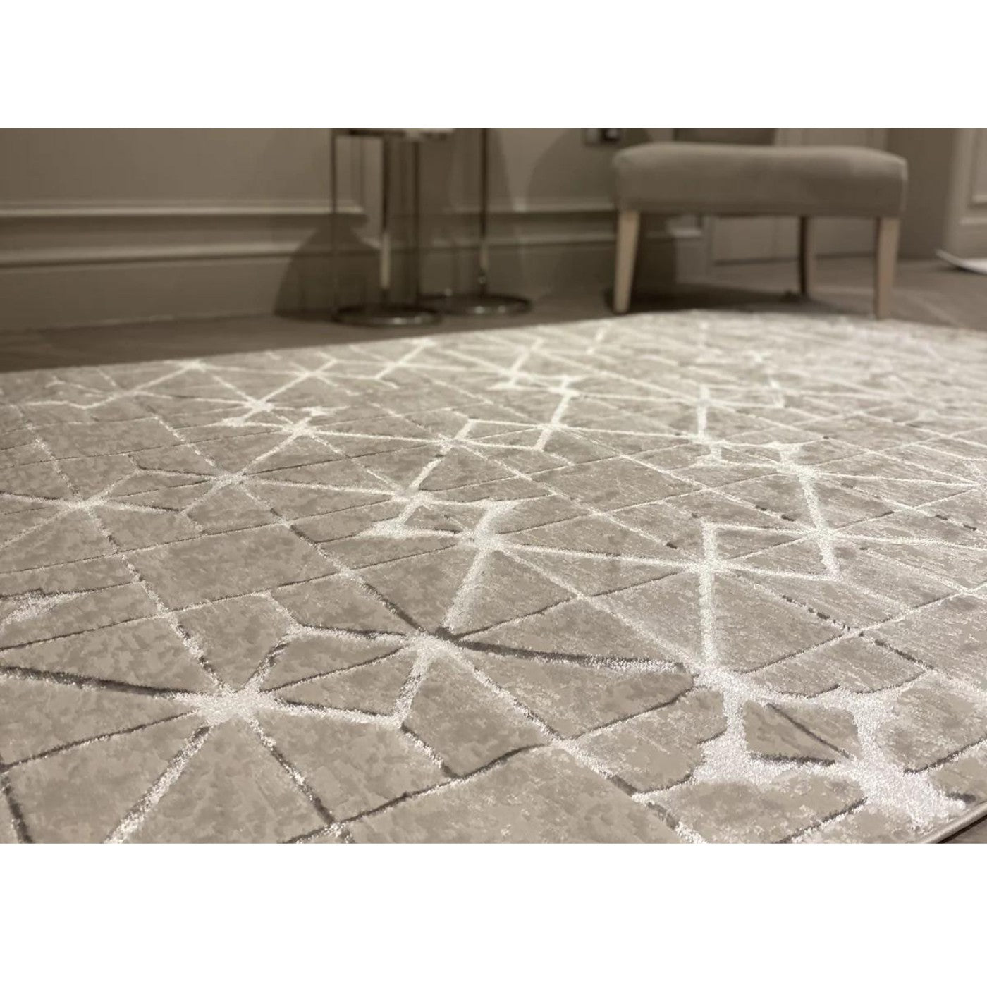 Aurora Lattice Cream & Silver Rug - Abstract & Geometric - UK Online Furniture