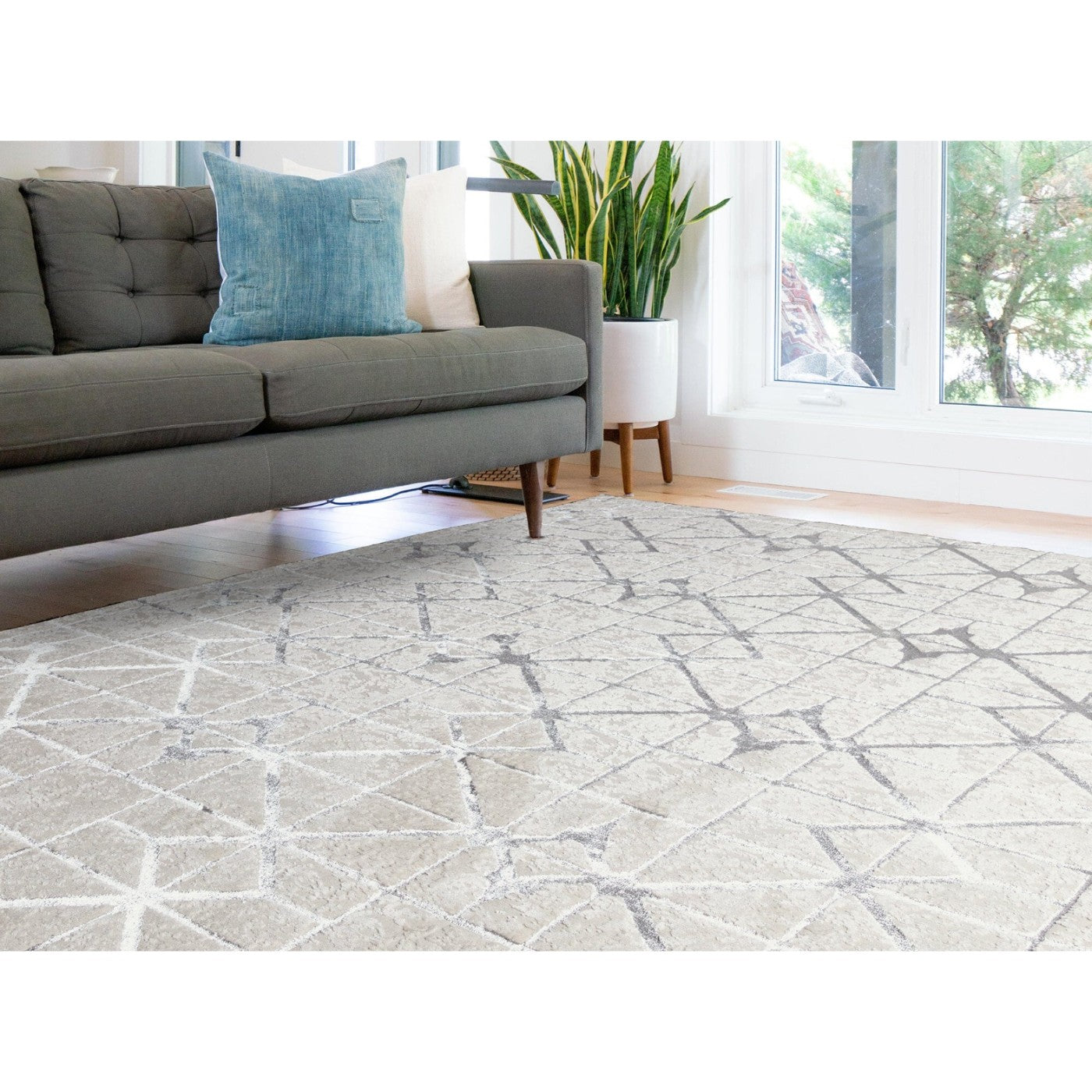 Aurora Lattice Cream & Silver Rug - Abstract & Geometric - UK Online Furniture