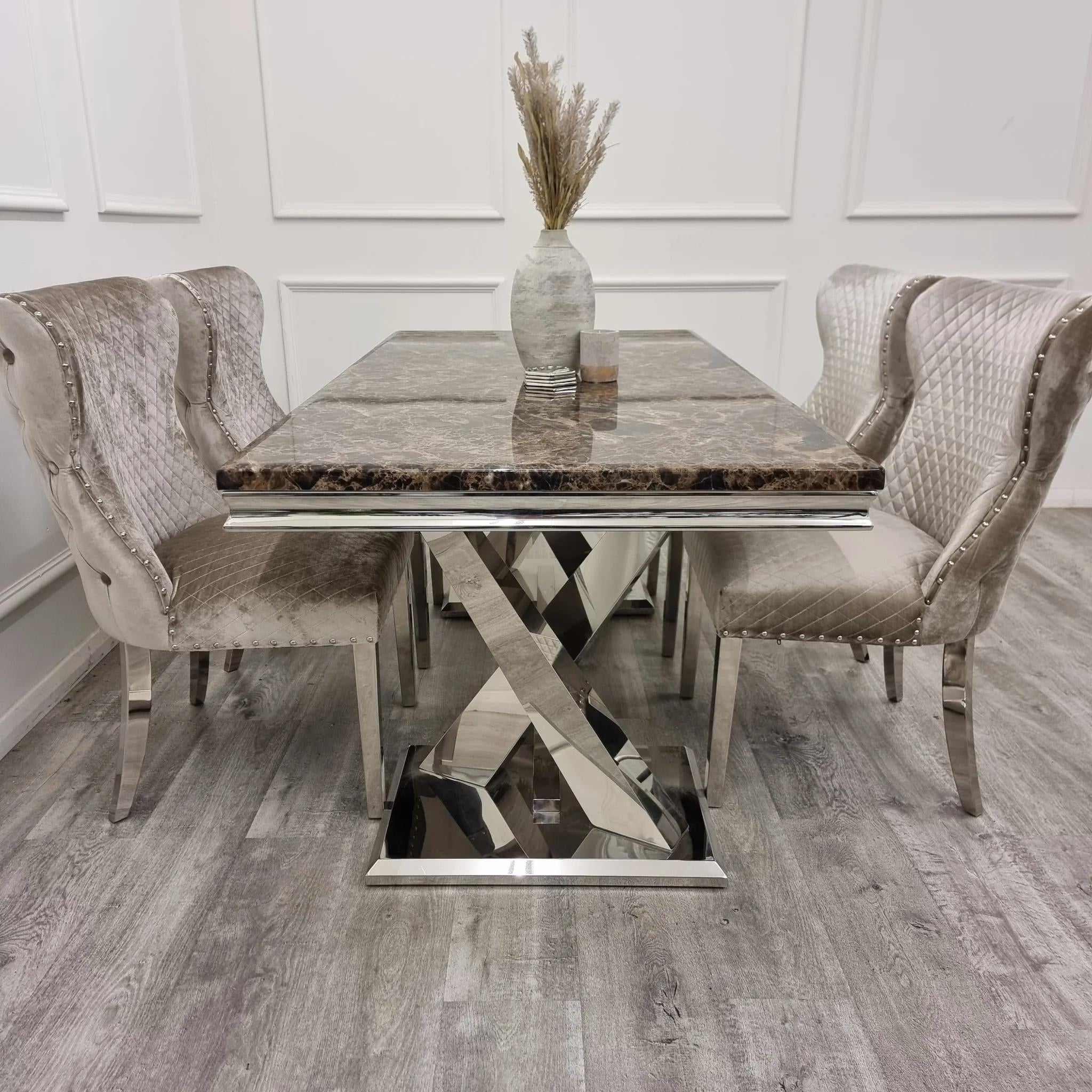Xavia Marble Dining Table Set with 4 Velvet Chelsea Chairs