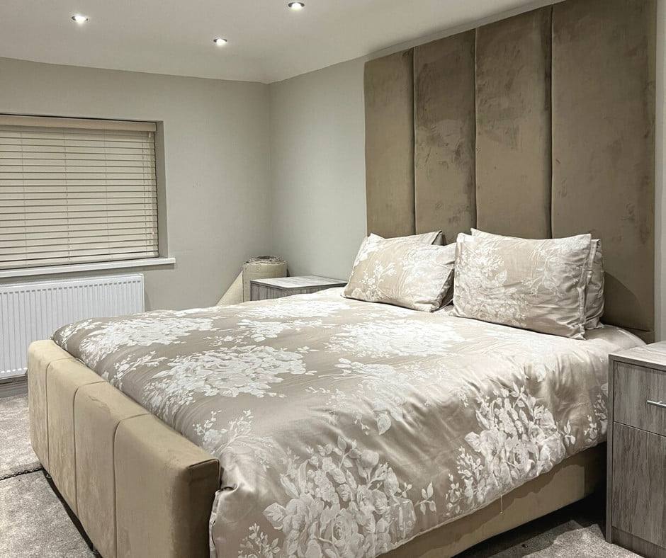 Naples Bed - Velvet Fabric Ottoman Bed Frame with Tall Headboard - UK Online Furniture