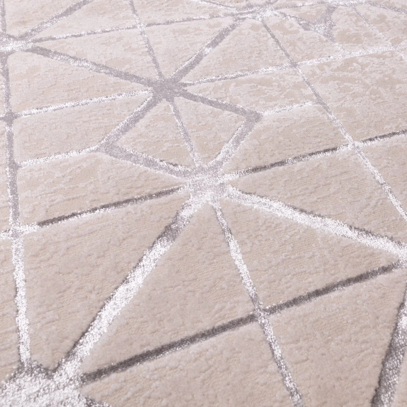 Aurora Lattice Cream & Silver Rug - Abstract & Geometric - UK Online Furniture