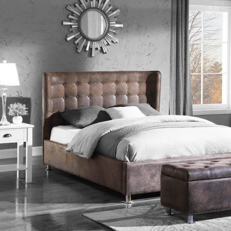 Valencia Vintage PU Leather Bed - Double, King Size - Brown - UK Online Furniture