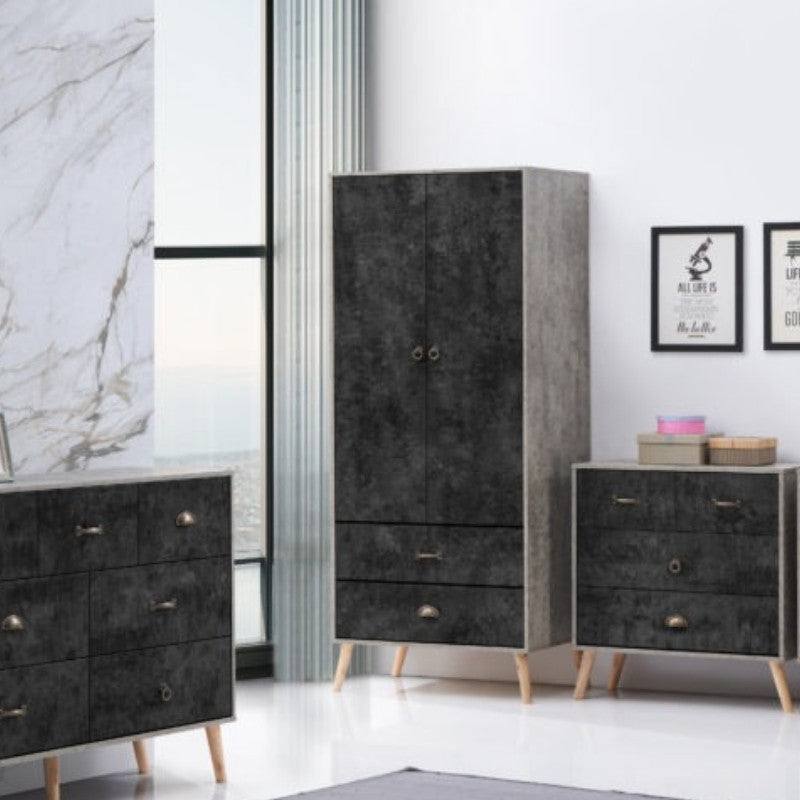 Nordic 2 Door 2 Drawer Wardrobe in Black - UK Online Furniture