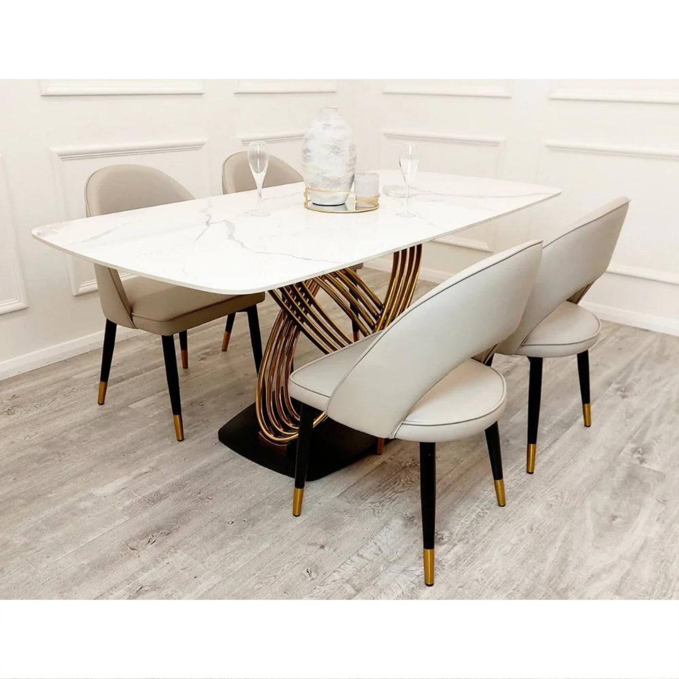 Orion Gold Dining Table with Polar White Sintered Stone Top - UK Online Furniture