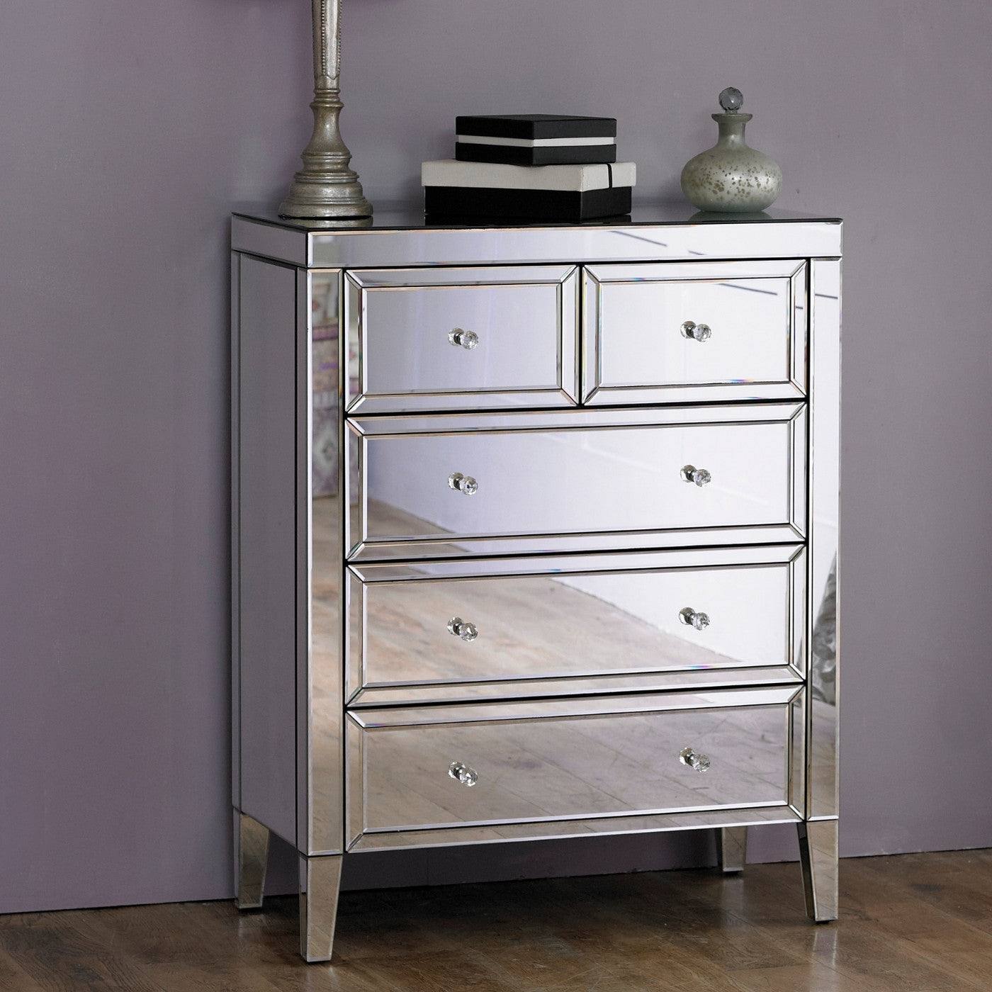 Valencia Mirrored Glass 3+2 Drawer Chest - UK Online Furniture