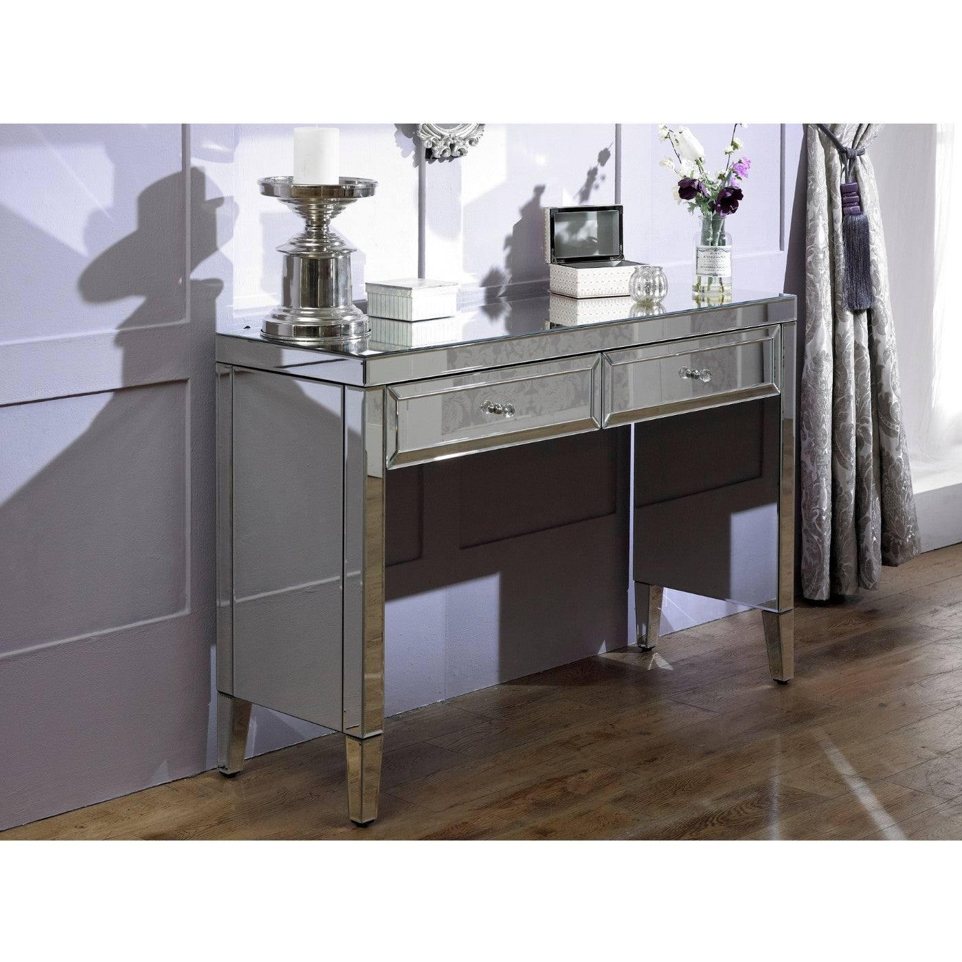 Valencia 2 Drawer Mirrored Glass Dressing Table - UK Online Furniture
