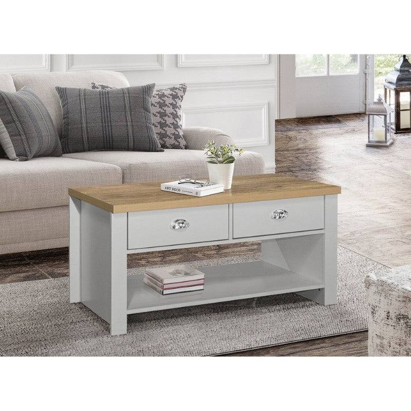 Highgate 2 Drawer Coffee Table - Navy, Cream, Grey - UK Online Furniture