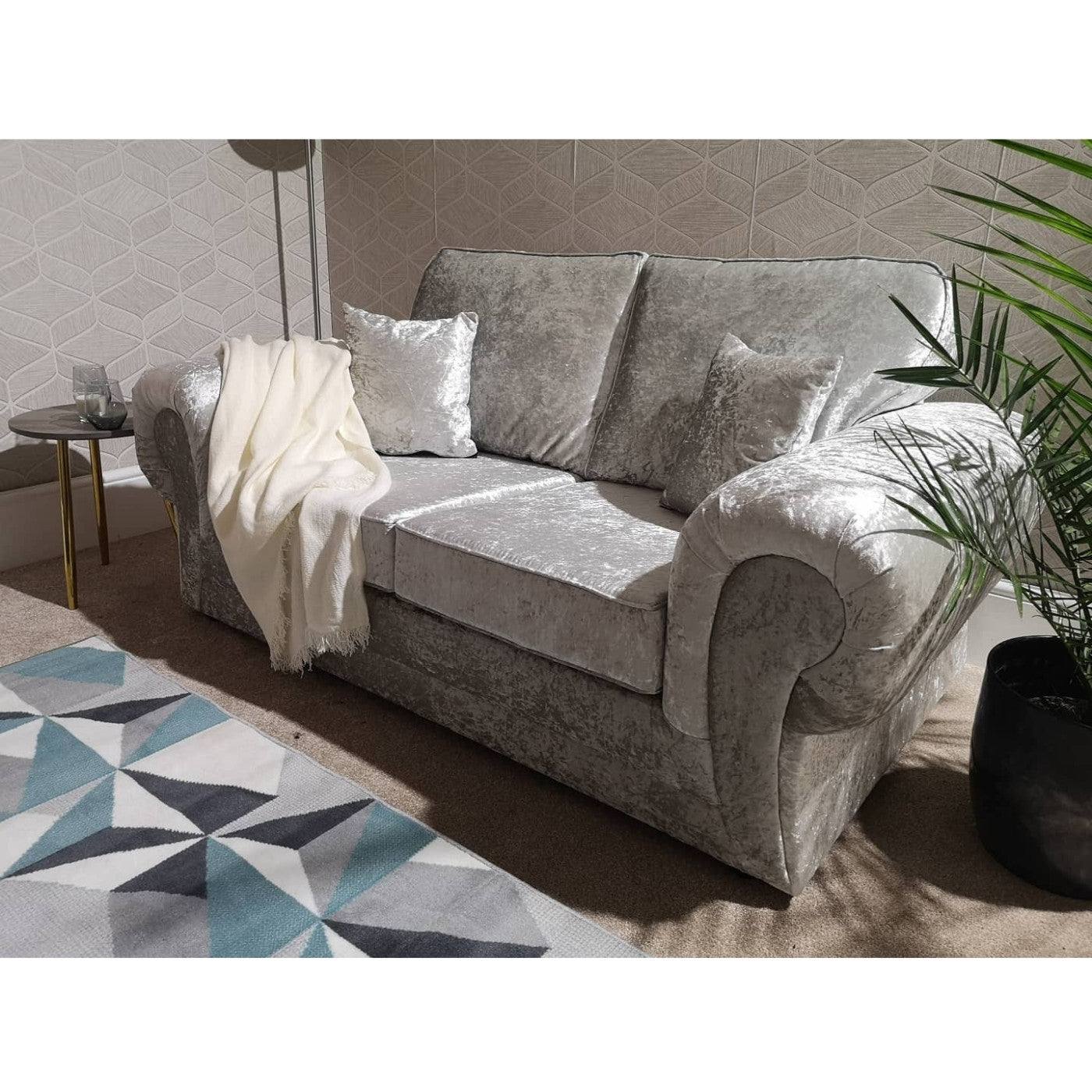 Tangent 3+2 Sofa Set in Black or Silver Crushed Velvet - UK Online Furniture