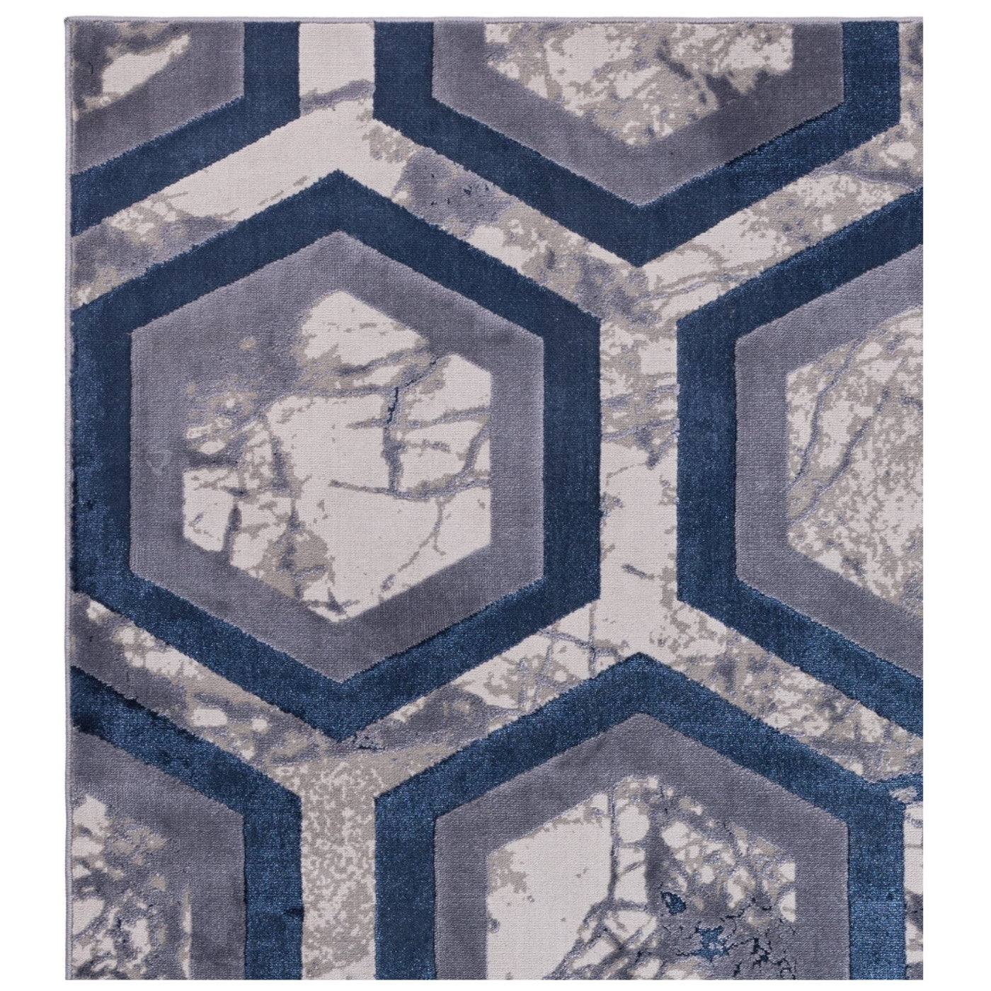 Aurora Hexagon Blue & Grey Rug - Abstract & Geometric - UK Online Furniture