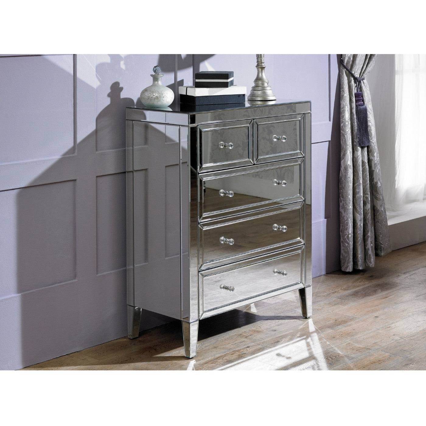 Valencia Mirrored Glass 3+2 Drawer Chest - UK Online Furniture