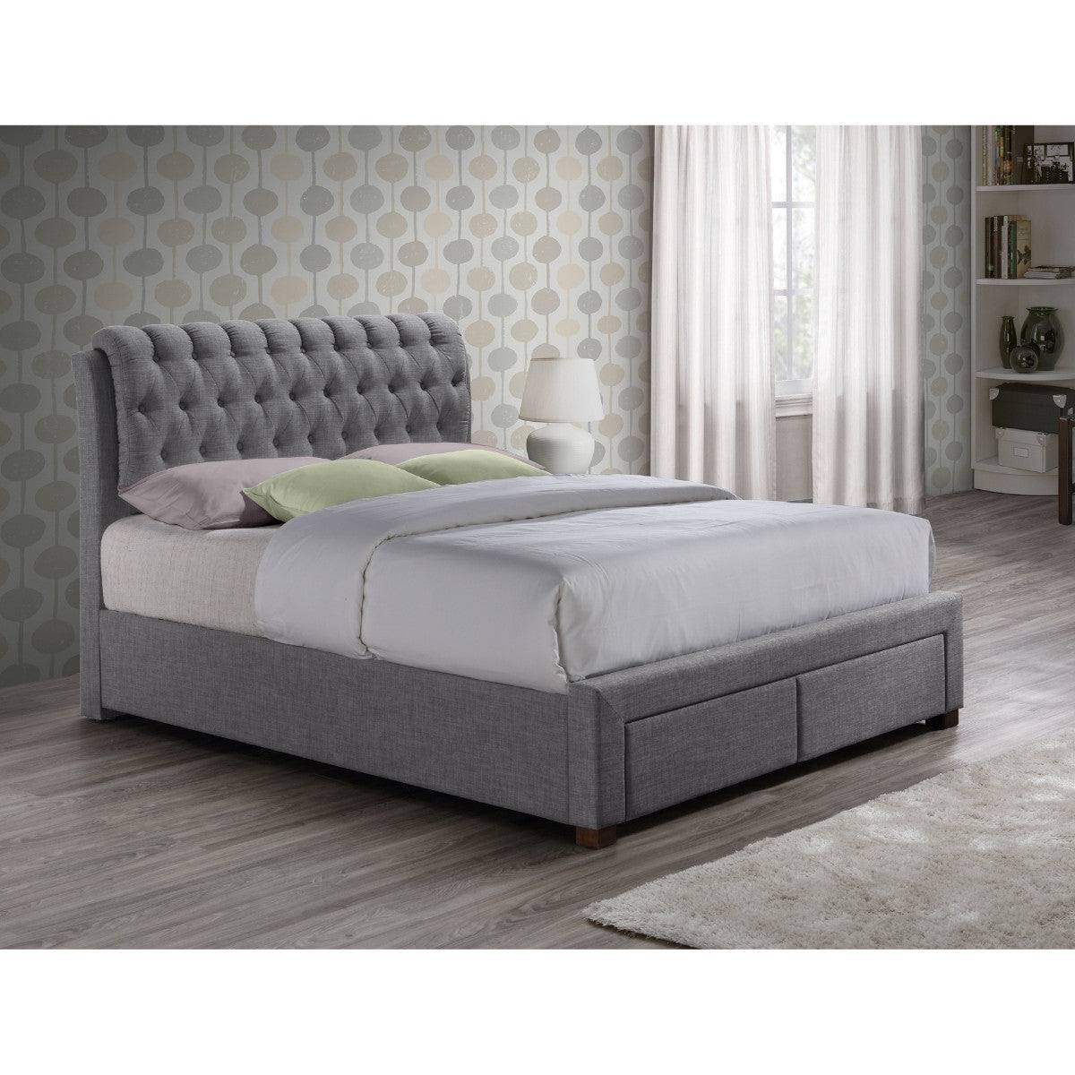 Valentino 2 Drawer Grey Fabric Bed - Double, King - UK Online Furniture