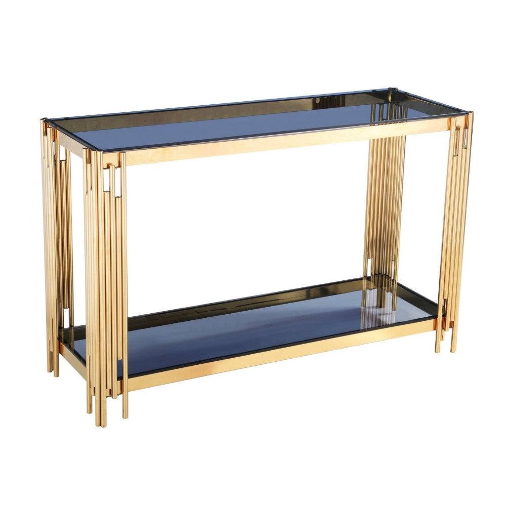 Cleveland Black or Grey Glass Gold Frame Hallway Console Table - UK Online Furniture