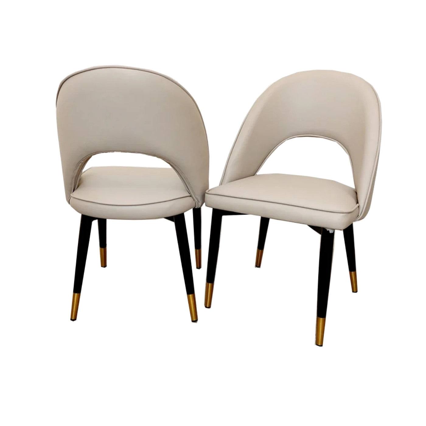 Astra Open Back Beige Leather Dining Chair with Black & Gold Feet - UK Online Furniture