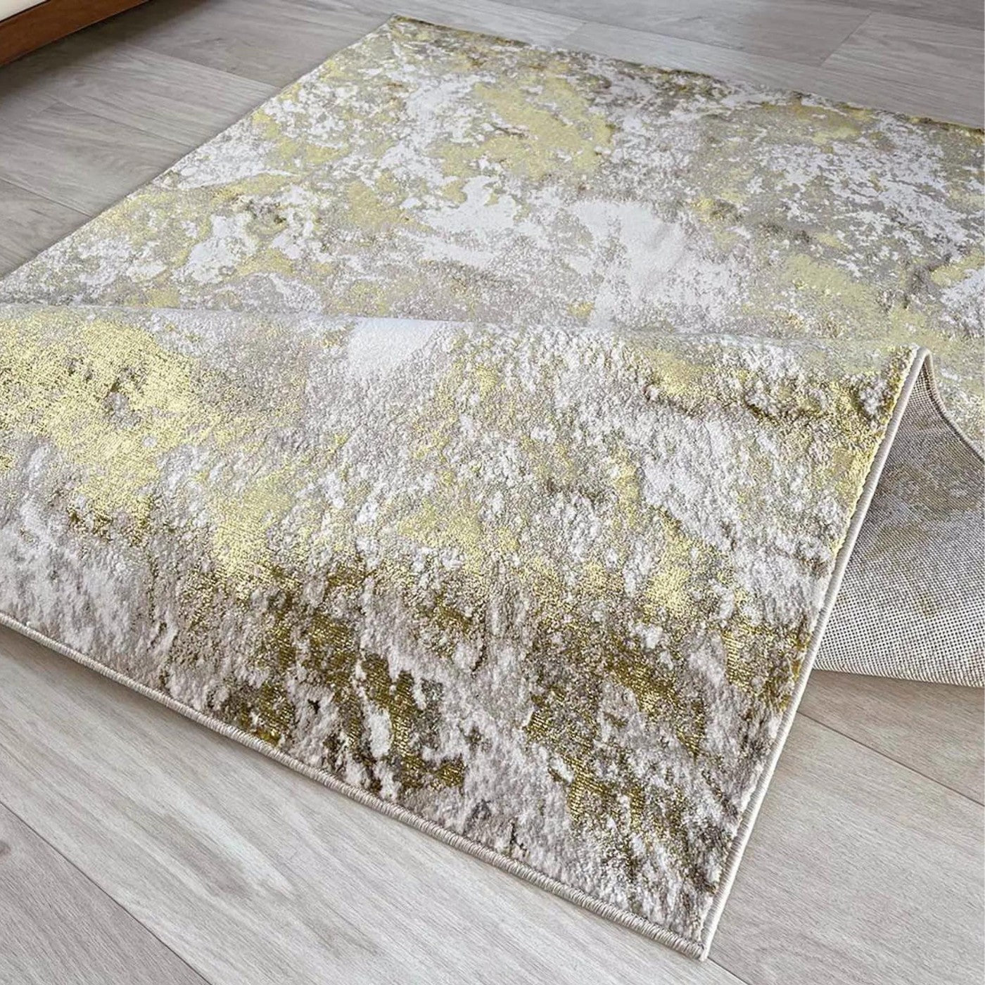 Aurora Galaxy Metallic Gold Rug - Abstract & Geometric - UK Online Furniture