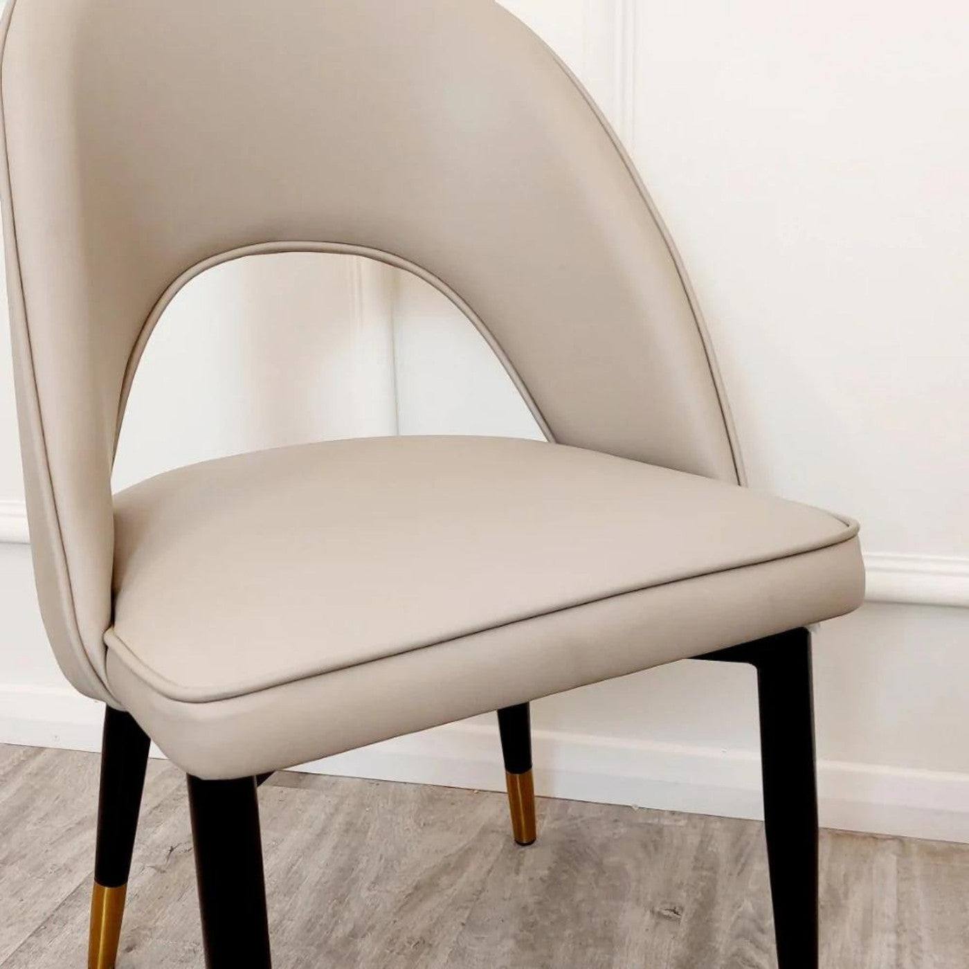 Astra Open Back Beige Leather Dining Chair with Black & Gold Feet - UK Online Furniture