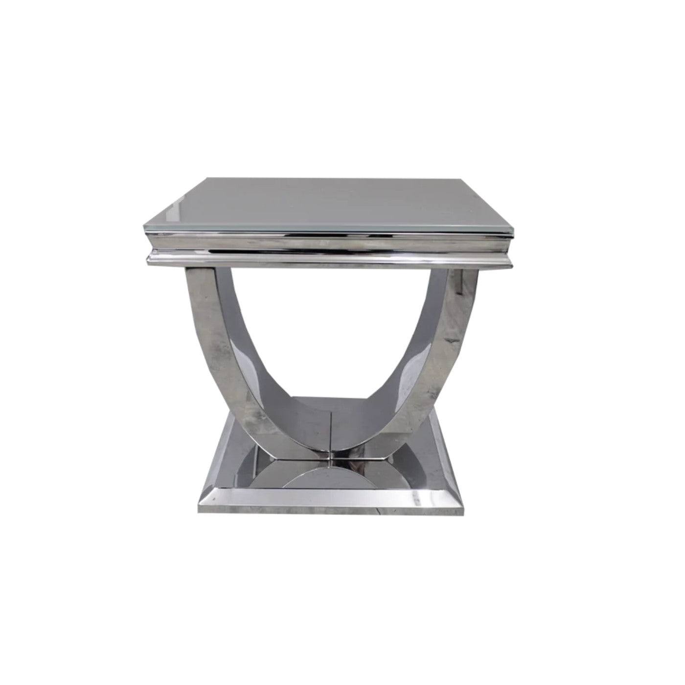 Arial Marble or Glass Lamp Table with Curved Stainless Steel Base - UK Online Furniture