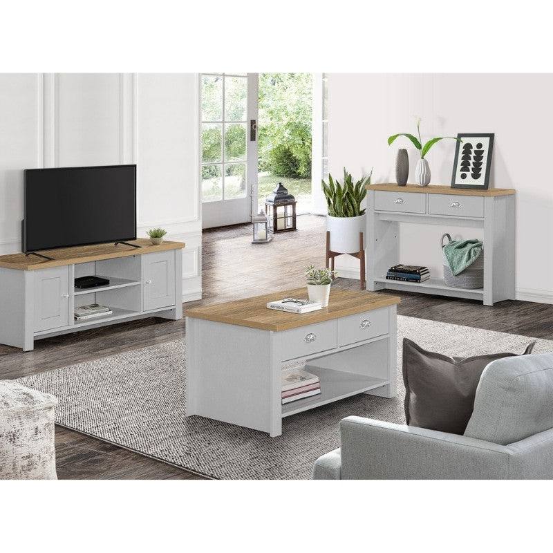 Highgate 2 Drawer Coffee Table - Navy, Cream, Grey - UK Online Furniture