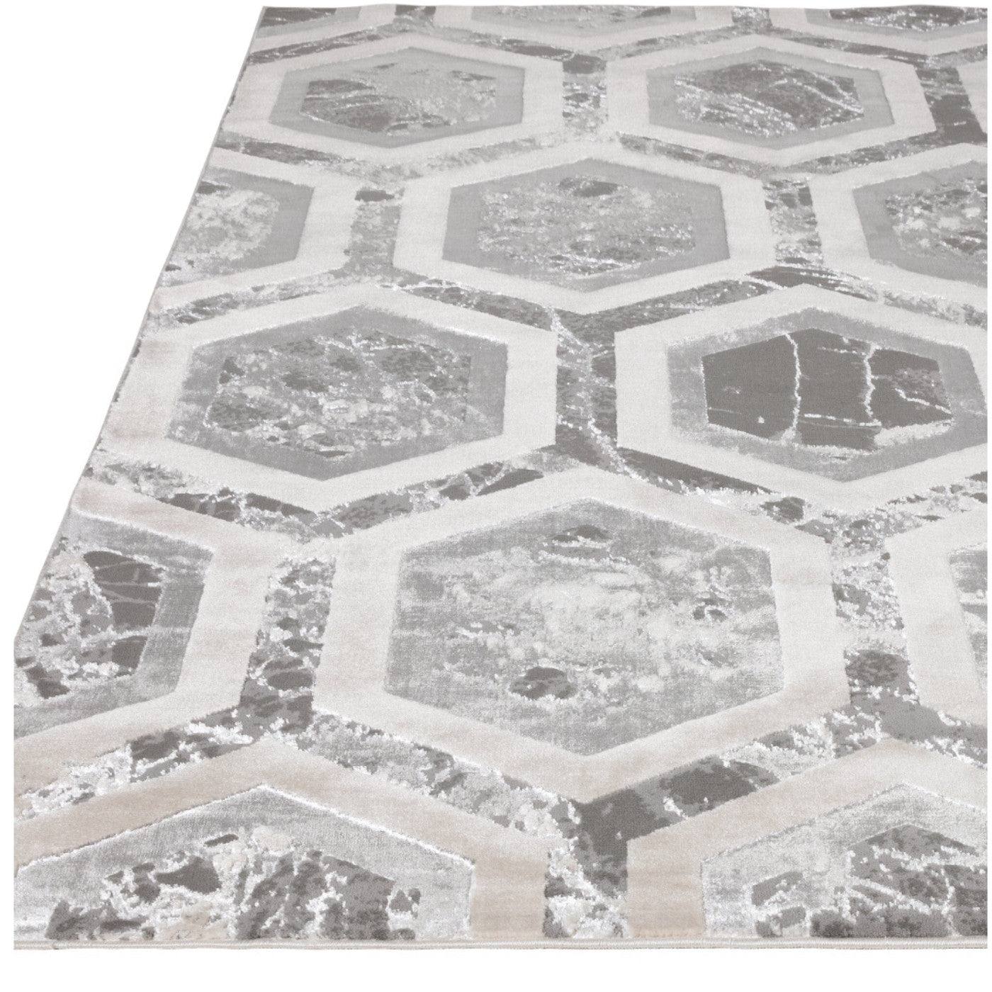 Aurora Crystal Metallic Silver Rug - Abstract & Geometric - UK Online Furniture