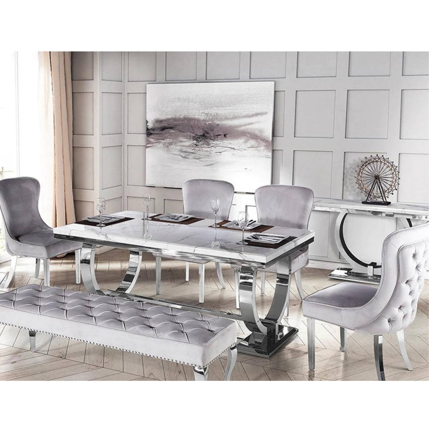 Arriana Dining Table - White, Grey, or Black Marble Effect or Glass - UK Online Furniture