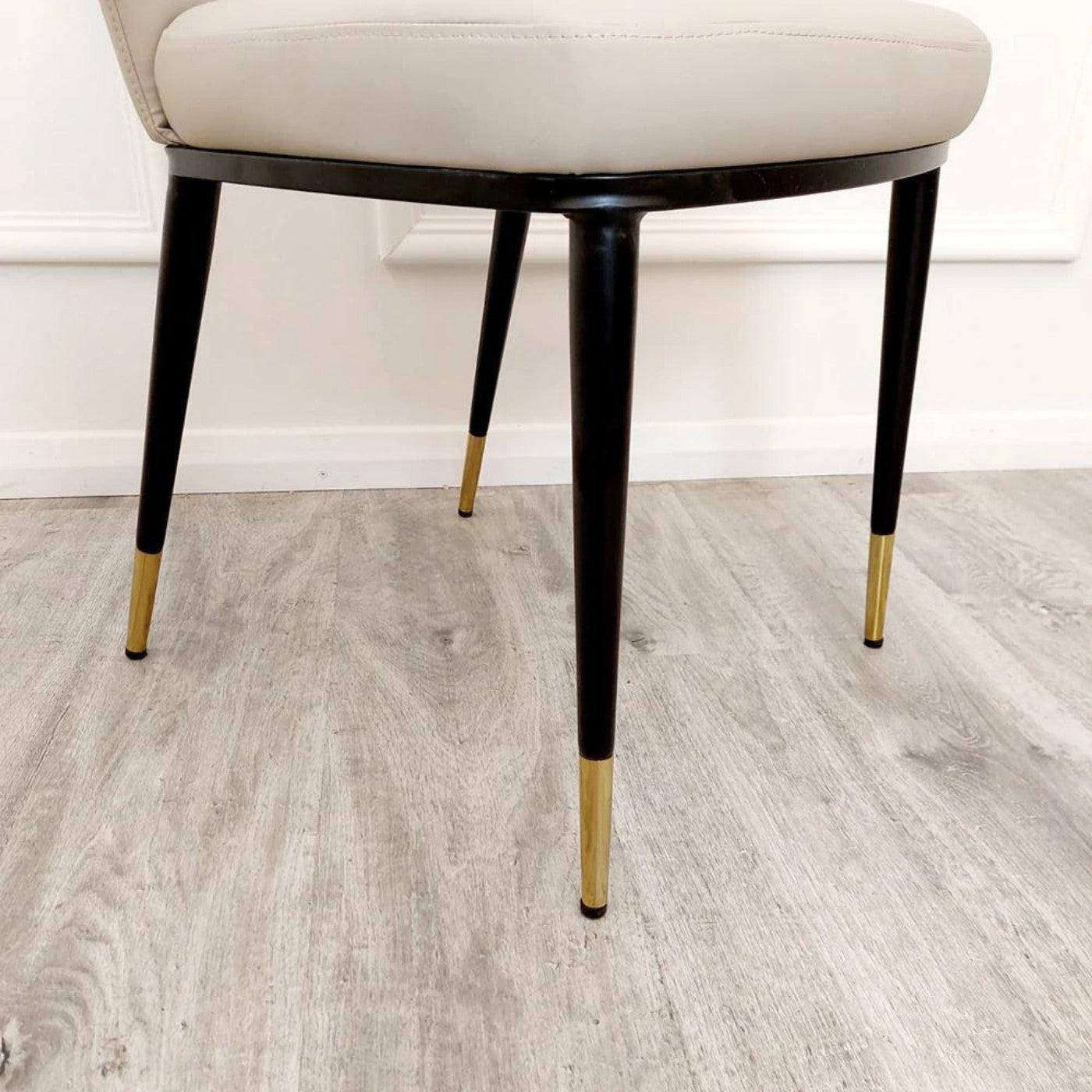 Etta Beige Leather Dining Chair with Black & Gold Feet - UK Online Furniture