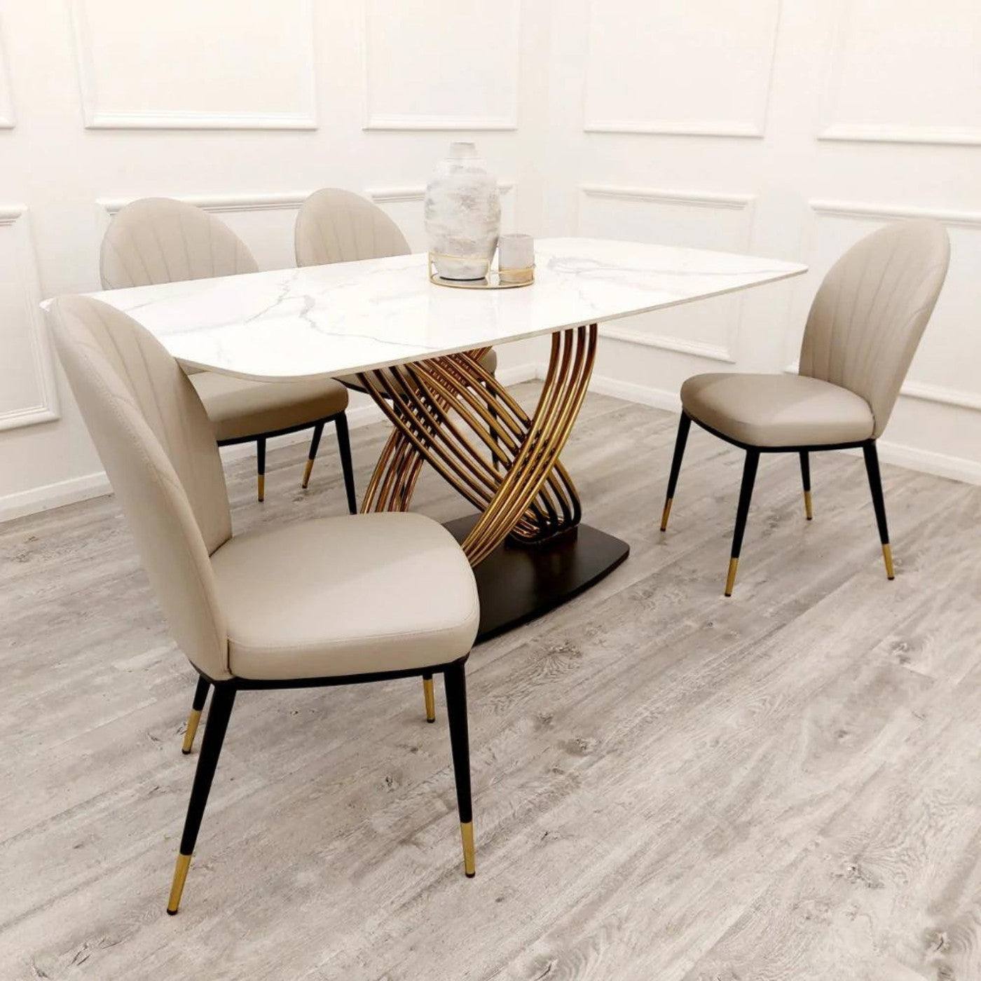 Orion Gold Dining Table with Polar White Sintered Stone Top - UK Online Furniture