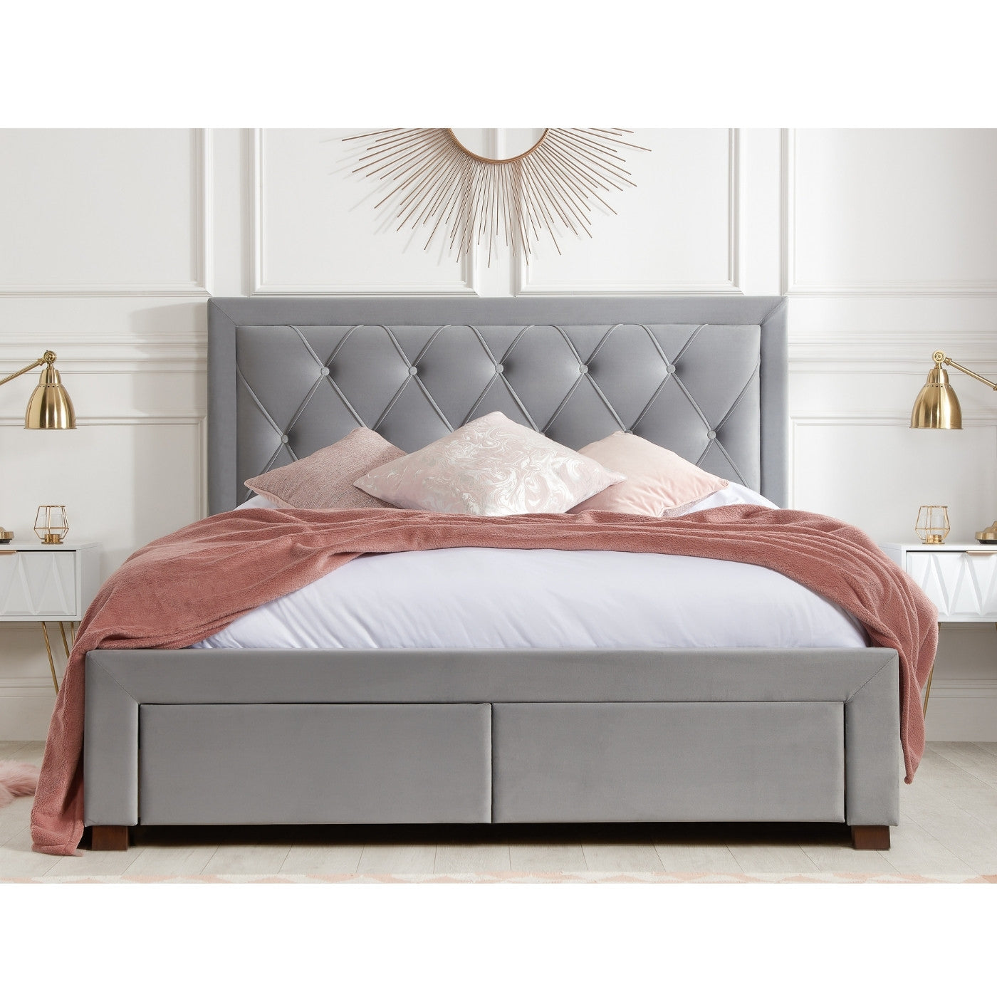 Woodbury Grey Velvet Fabric Storage Bed - Double, King, Super King - UK Online Furniture