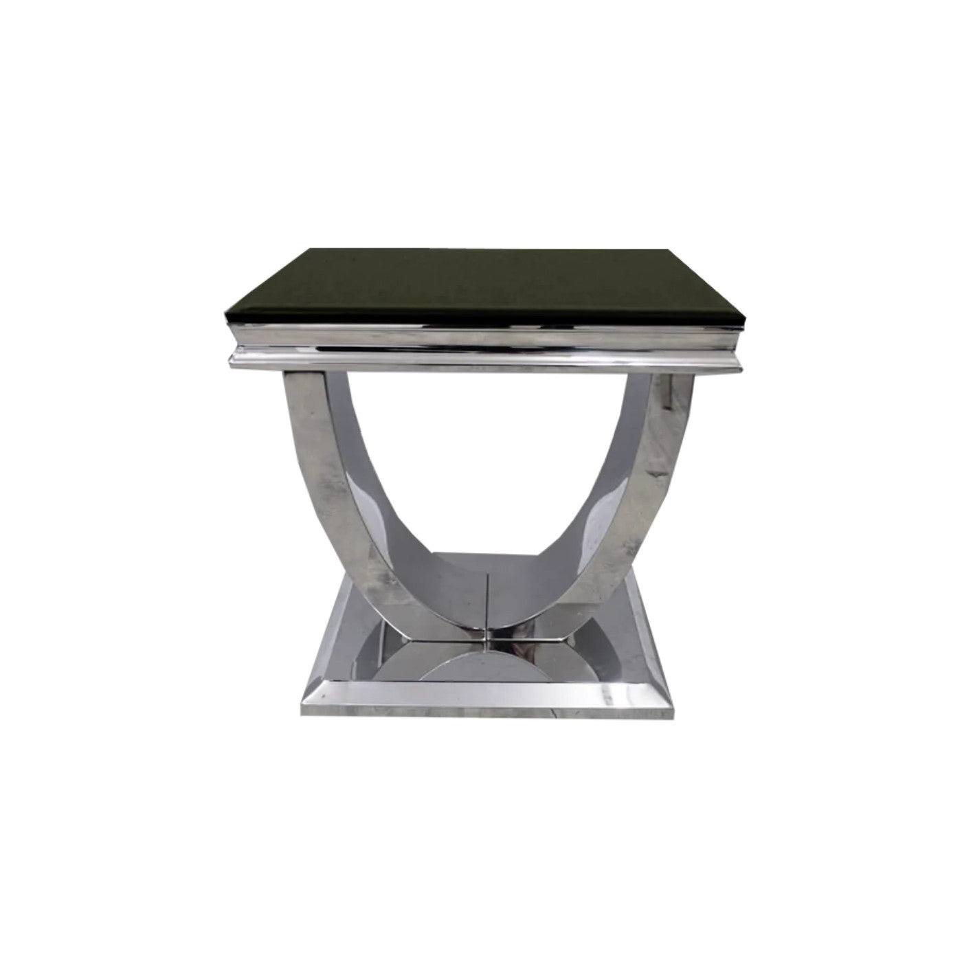 Arial Marble or Glass Lamp Table with Curved Stainless Steel Base - UK Online Furniture