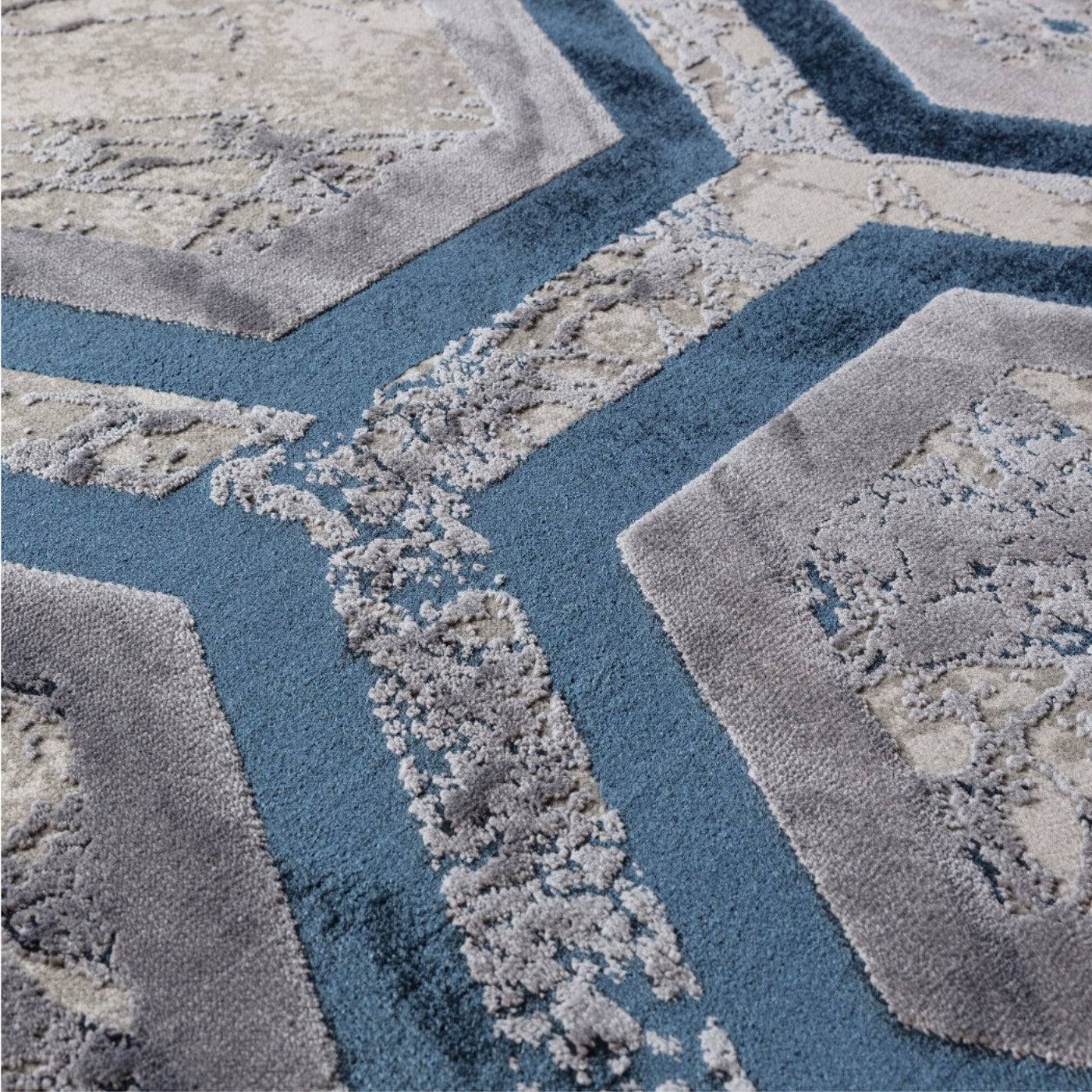 Aurora Hexagon Blue & Grey Rug - Abstract & Geometric - UK Online Furniture