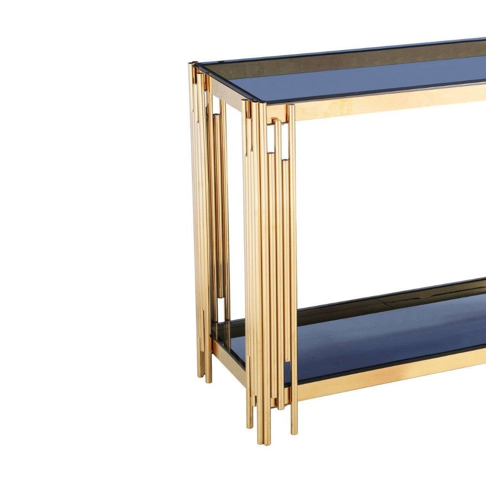 Cleveland Black or Grey Glass Gold Frame Hallway Console Table - UK Online Furniture