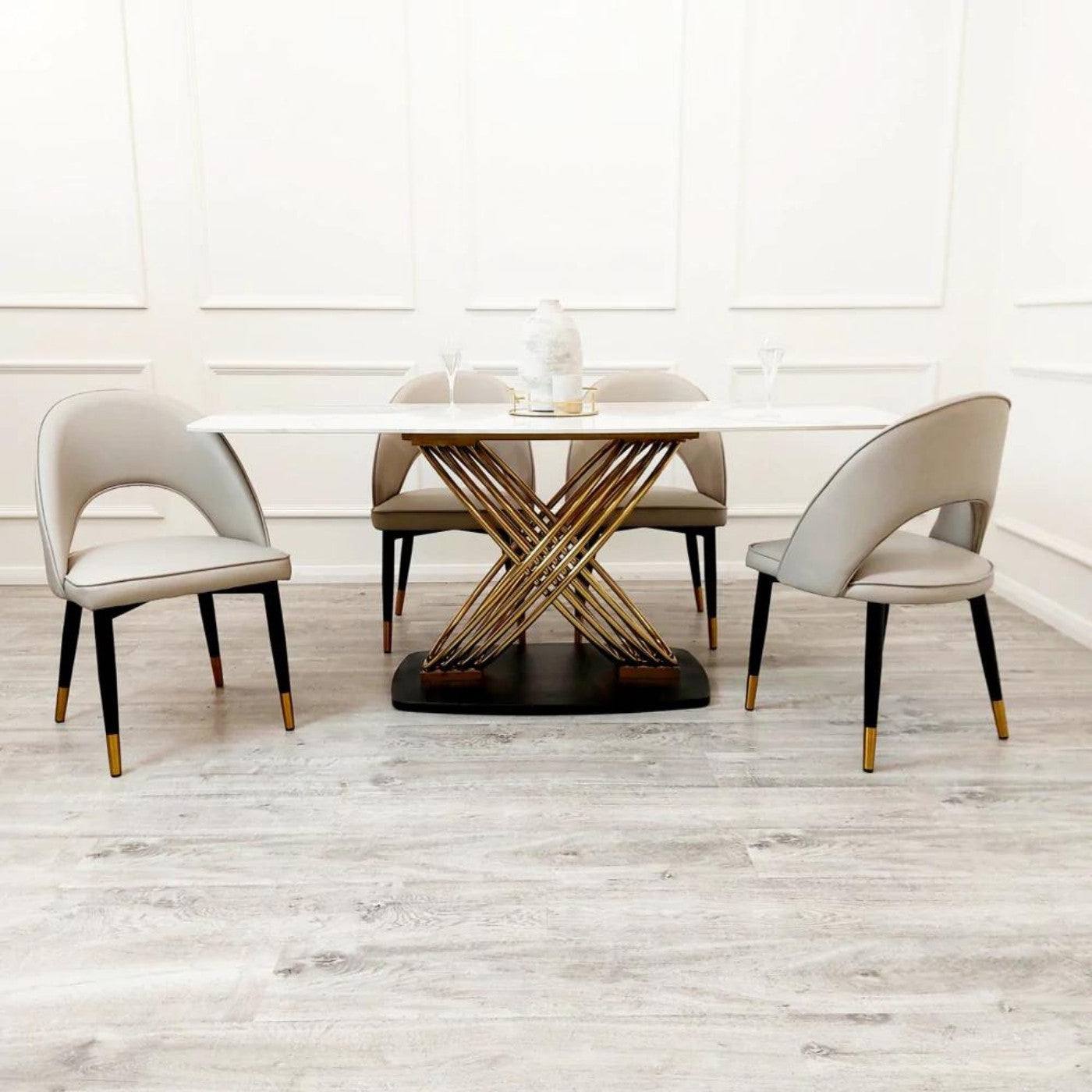 Orion Gold Dining Table with Polar White Sintered Stone Top - UK Online Furniture